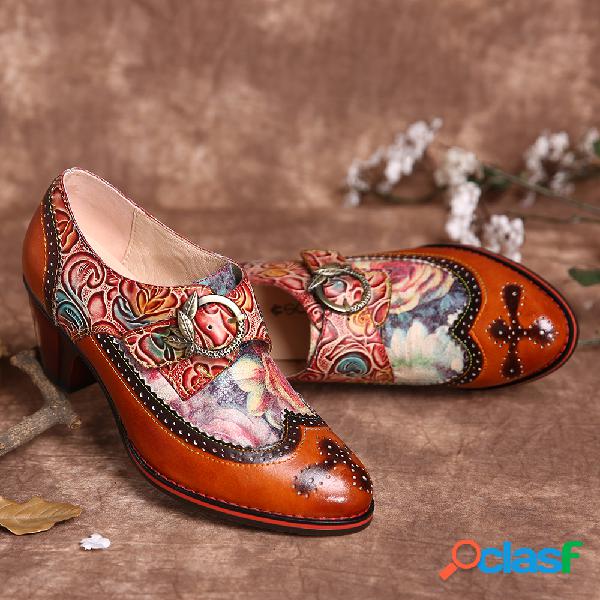 SOCOFY Vintage Couro Genuíno Impresso Splicing Buckle Strap