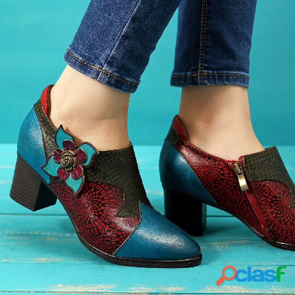 SOCOFY Vintage pintado à mão emenda floral Padrão Zipper