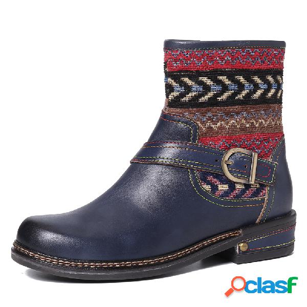 SOCOFY Womens Couro Genuíno Costura geométrica Padrão