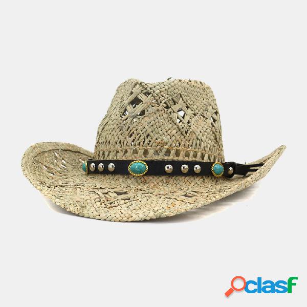 Salty Handmade Cowboy Chapéu Palha natural Chapéu Protetor