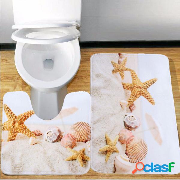 Shell Starfish Bath Mat Set 2 peças Tapete de WC Banho