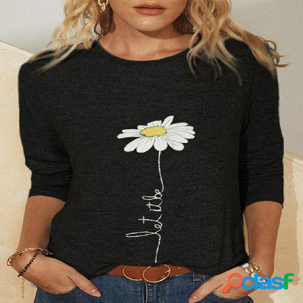 T-shirt casual de mangas compridas simples com estampa