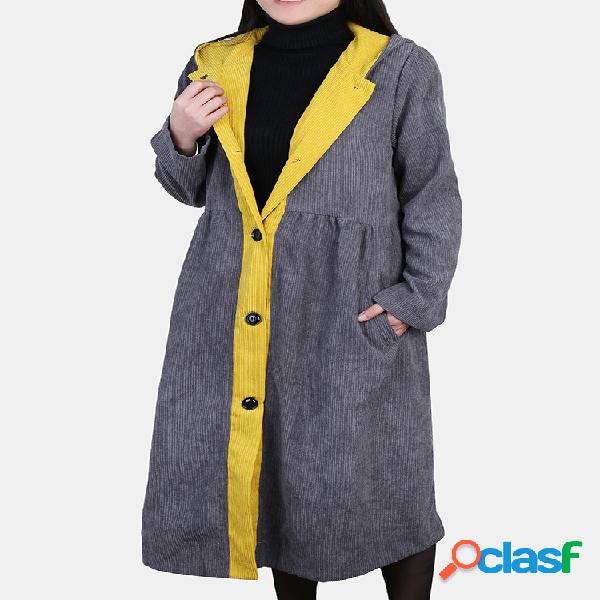 Trench coat com capuz de retalhos de veludo Plus