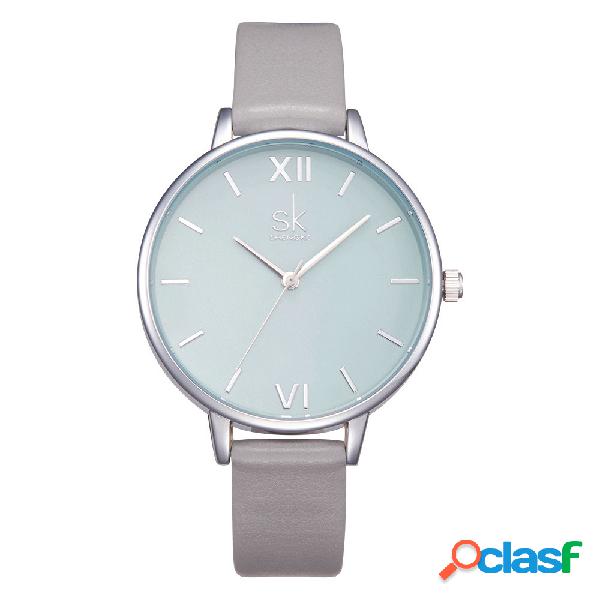 Trendy Waterproof Quartz Watch Couro simples Rodada Dial
