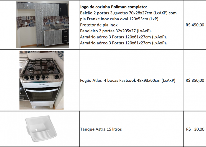 Vendo: Conjunto cozinha + Fogão + Tanque. Blumenau/SC