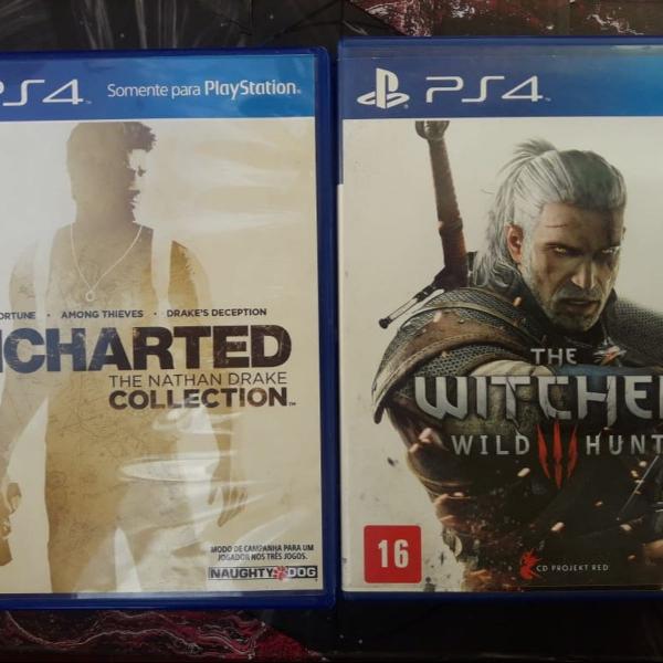 lindos jogos mídia física ps4 the witcher 3 + uncharted
