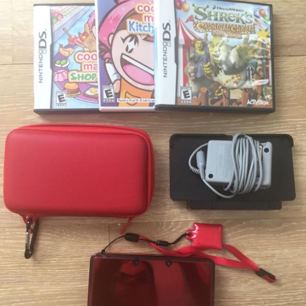 nintendo 3ds + acessórios + 5 jogos