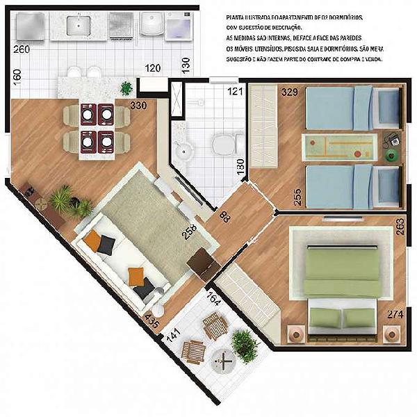 Apartamento para venda tem 49 metros quadrados com 2 quartos