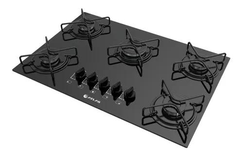 Cooktop À Gás 5 Bocas Atlas Agile Preto Com Mega Chama