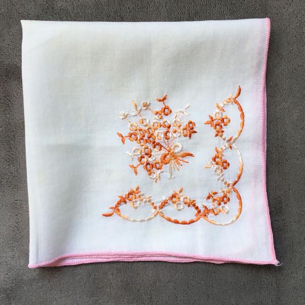 lenço de bolsa rosa e laranja vintage