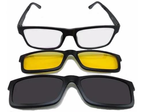 Armação Oculos Grau Sol Masculino 3 Clip On Polarizado