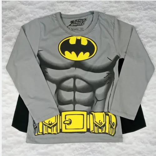 Camiseta Manga Longa Com Capa Batman Personagens