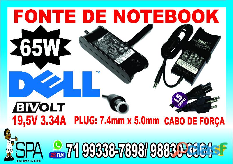 Carregador para Notebook Dell 19.5v 3.34a 65w 7.4mm x 5.0mm