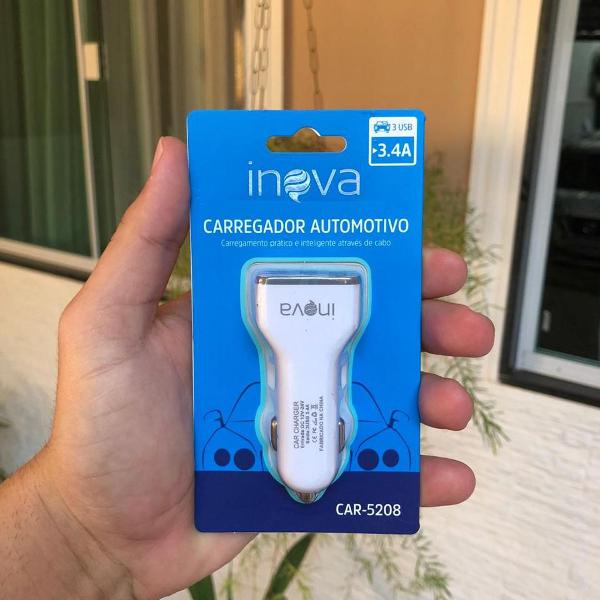 carregador veicular automotivo inova com 3 saidas usb