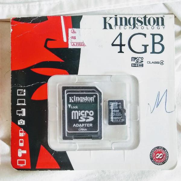 cartão de memória micro sd 4gb kingston c adaptador