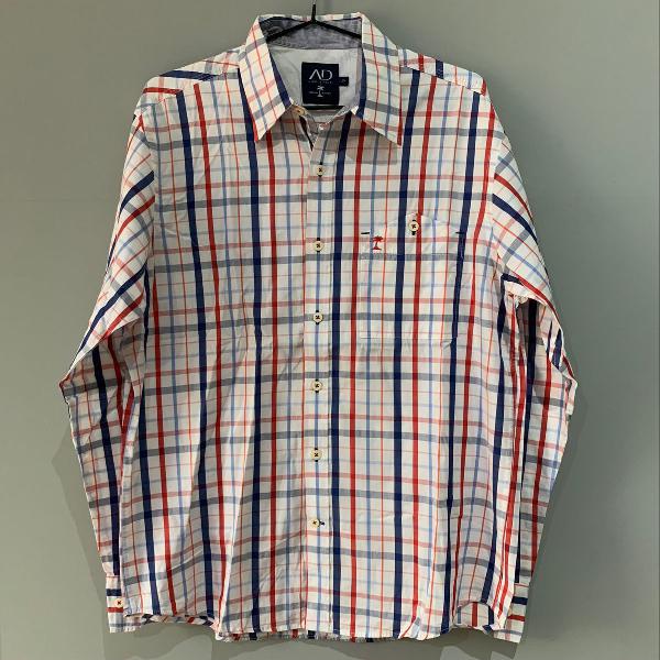 camisa social quadriculada azul e vermelho ad life p