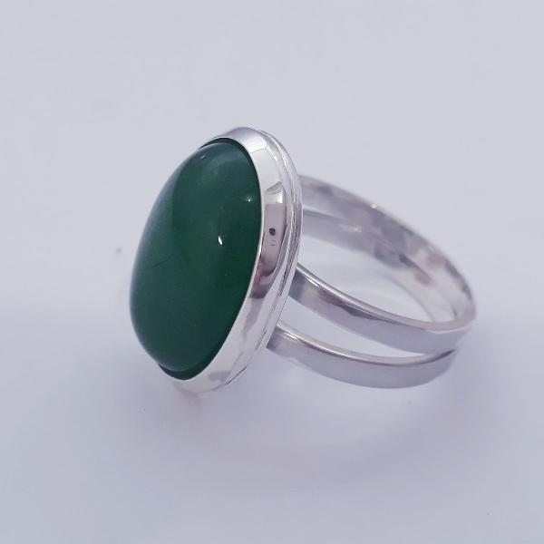 Anel Feminino de Prata Pedra Jade Verde c-158