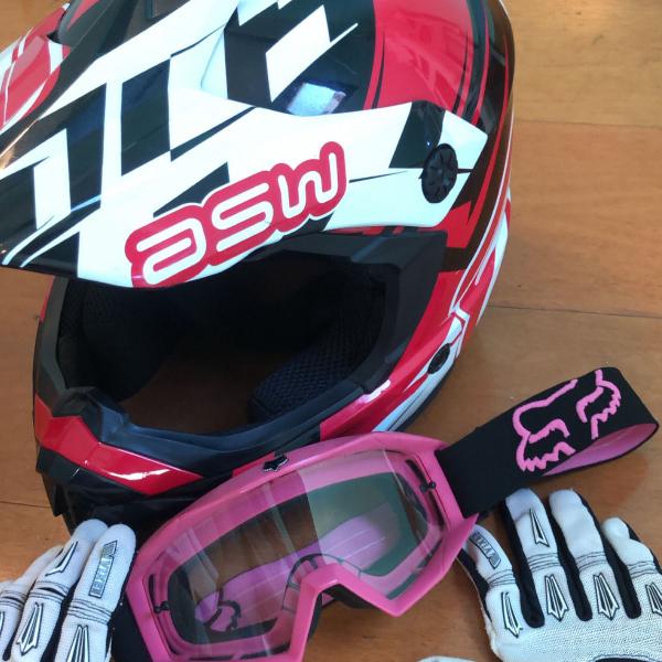 kit moto (capacete asw, óculos fox e luva)