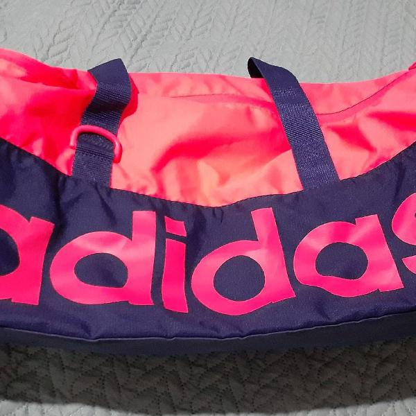 mala carry on ou bolsa de academia azul e pink adidas