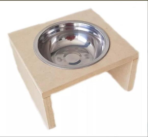 Comedouro Individual Gato Cachorro Pet Mdf 15mm C Pote 300ml