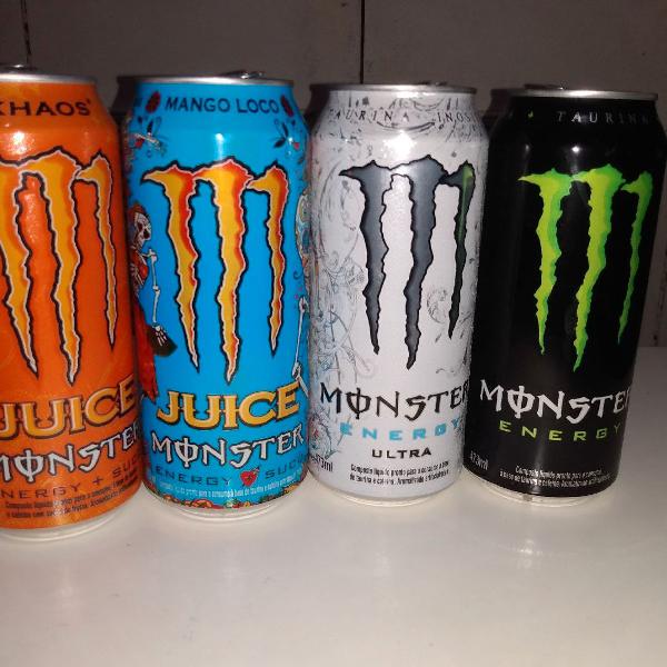 4 Latas Monster Edição especial Ultra e Juice Vazias