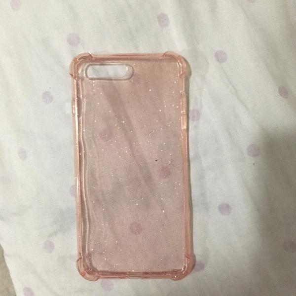 capinha case rosa com glitter iphone 7 plus ou 8 plus