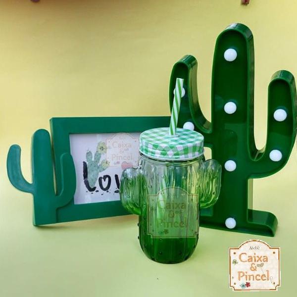 kit cactus caneca com luminária mais porta retrato com foto