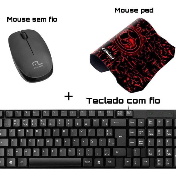 kit - teclado, mouse sem fio e mouse pad