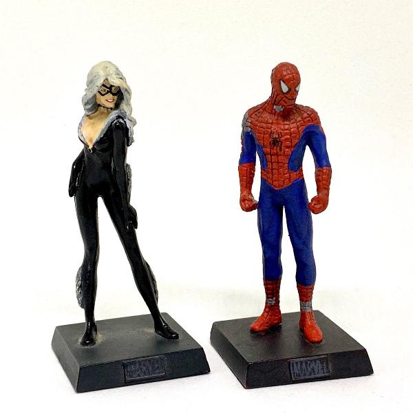 miniaturas marvel casal homem-aranha e gata negra