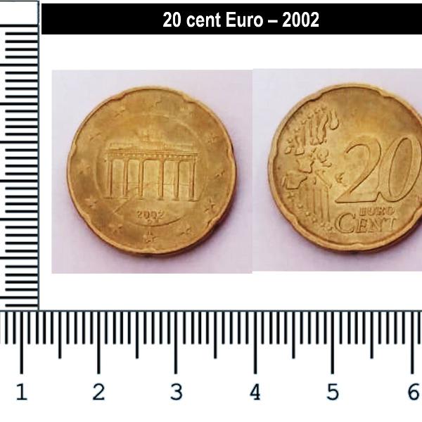 moeda, 20 cent, euro, alemanha, 2002