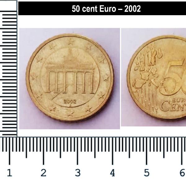 moeda, 50 cent, euro, alemanha, 2002