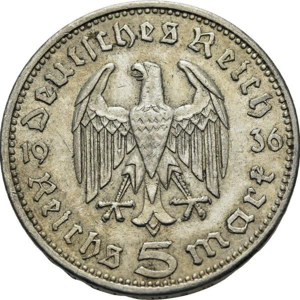 moeda de prata alemanha reich 5 reichsmark 1936 a