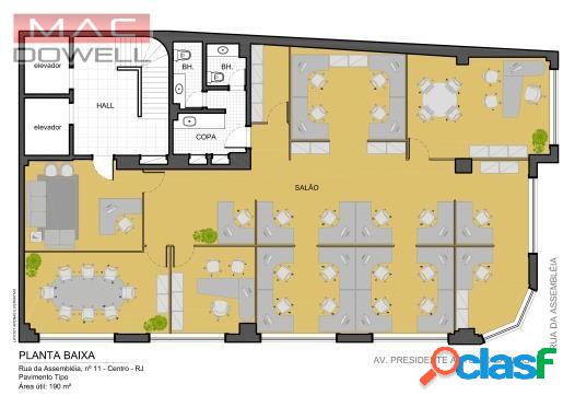 Locação - Sala comercial de 190 m² - Centro/RJ