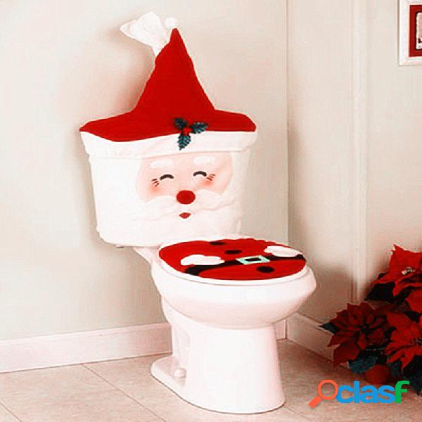 Ano Novo Christmas Santa Toilet Head Cover Rug Bathroom Set