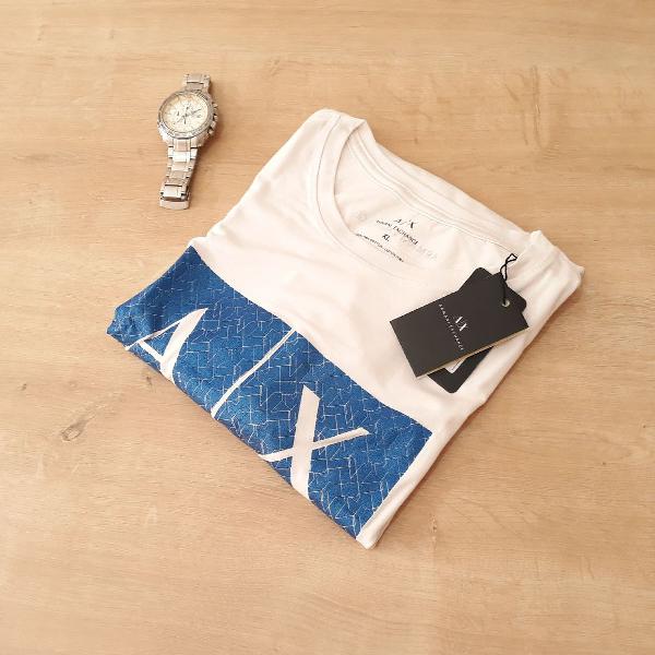 Armani Exchange Camiseta Masculina Branca Estampa AX Blue