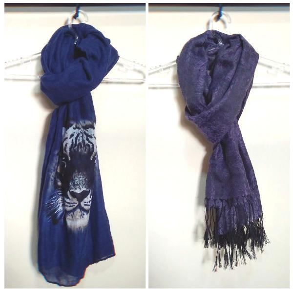 Echarpes tipo lenço/cachecol em viscose azul e roxo