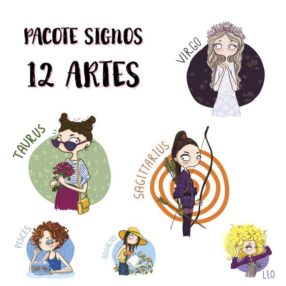 Pacote de Artes para Caneca Sublimação Signos - 12 artes