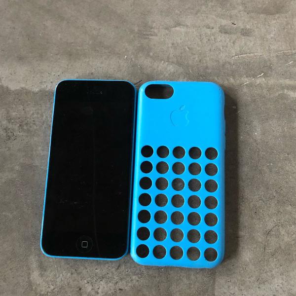 iphone 5c azul + capinha - sucata para retirar peças