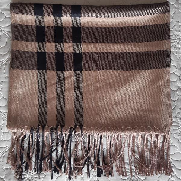 pashmina marrom - franjas - lenço - manta