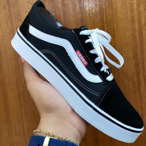 vans old skool preto com branco promoção envio já a