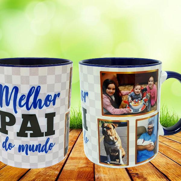 Caneca Azul Escuro Personalizado Mimo Melhor Pai do Mundo