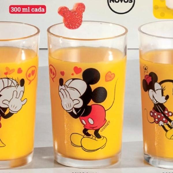 Conjunto de copos de vidro Minie&amp;Mickey
