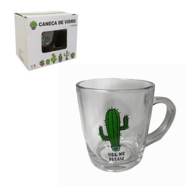 Copo Caneca Xícara Cacto De Vidro 340ml Personalizada