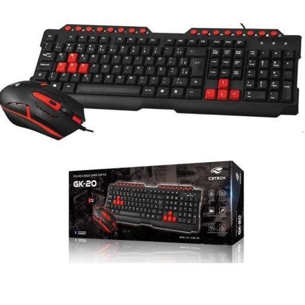 Kit Teclado E Mouse Gamer Com Fio Preto Gk-20 + Nf +garantia