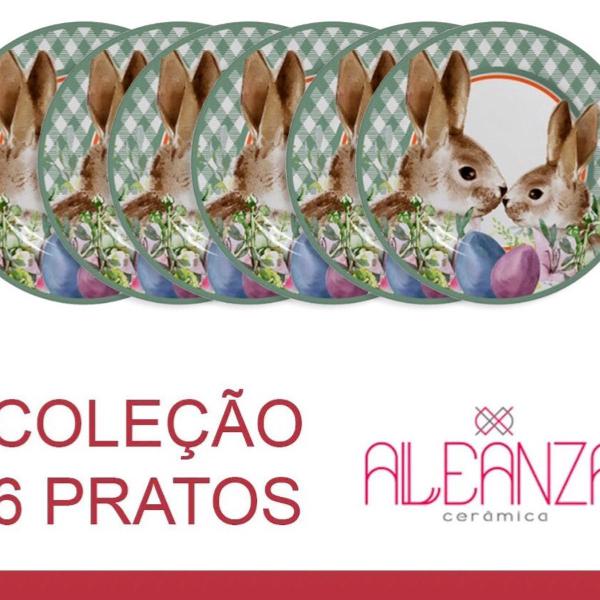 conjunto de 6 pratos de sobremesa alleanza bunny