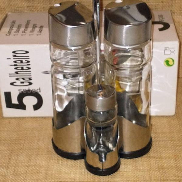 galheteiro inox com vidro