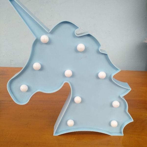 luminária led unicórnio azul bebê