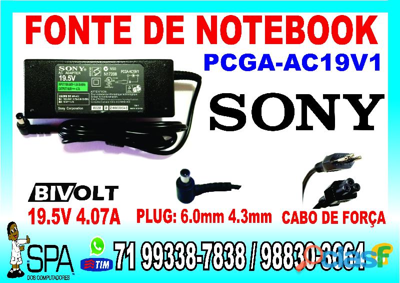 Carregador Notebook Sony PCGA AC19V4 em Salvador Ba