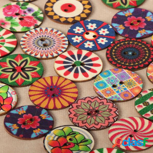 100 pcs 25mm Botões De Madeira Vintage De Flor Pintada de