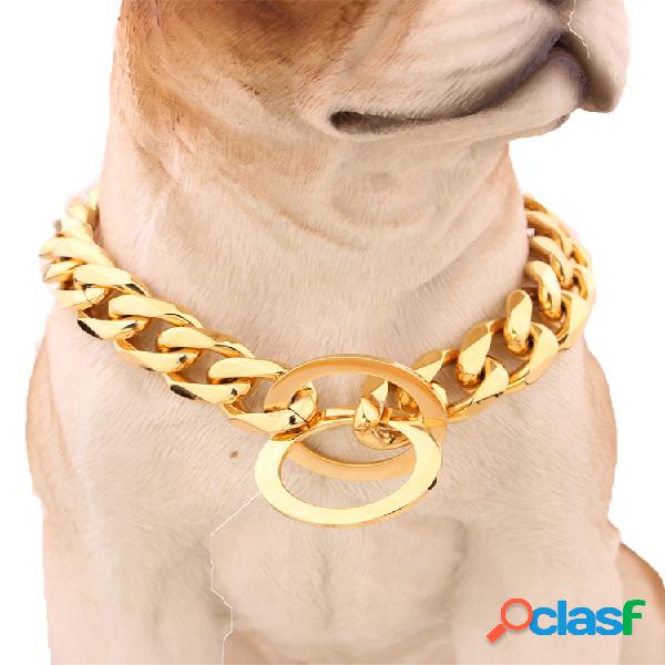 13mm 12-30 "Coleira Pet Ouro 316L Aço Inoxidável Cachorro